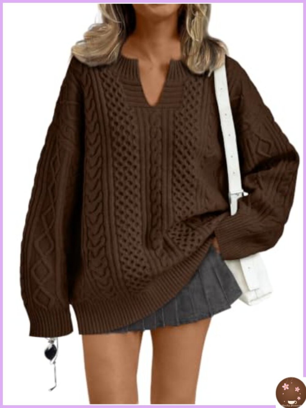 Oversized Cable Knit V-Neck Pullover Sweater Women's